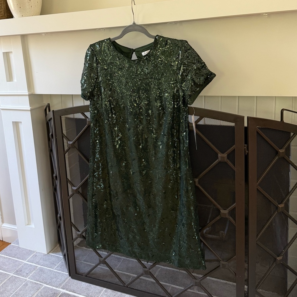 London Times Dark Green Sequin Evening Dress